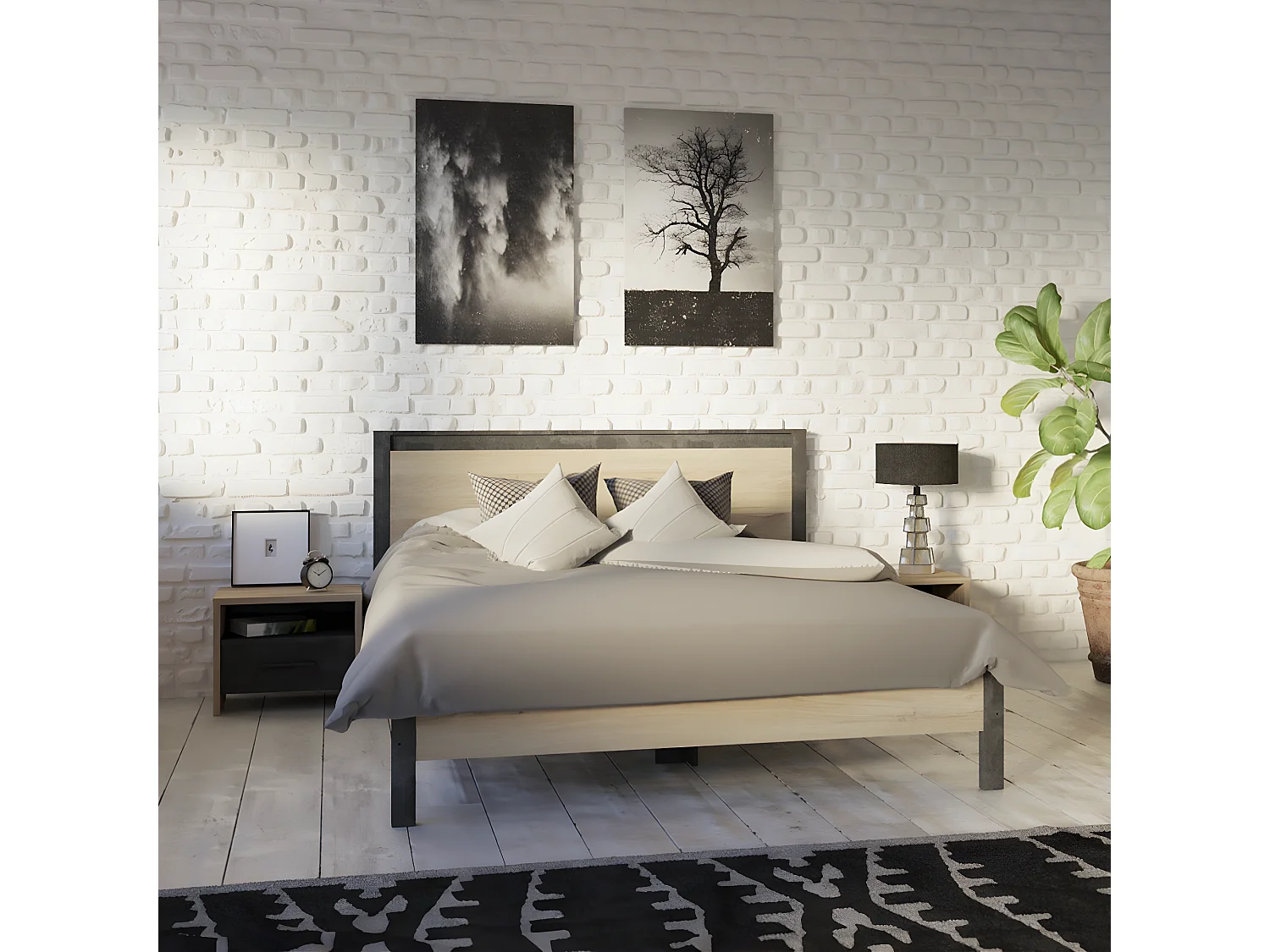 Chevet 1 Tiroir 1 Niche Décor chêne et noir L49.6 x H40 cm - Colorado