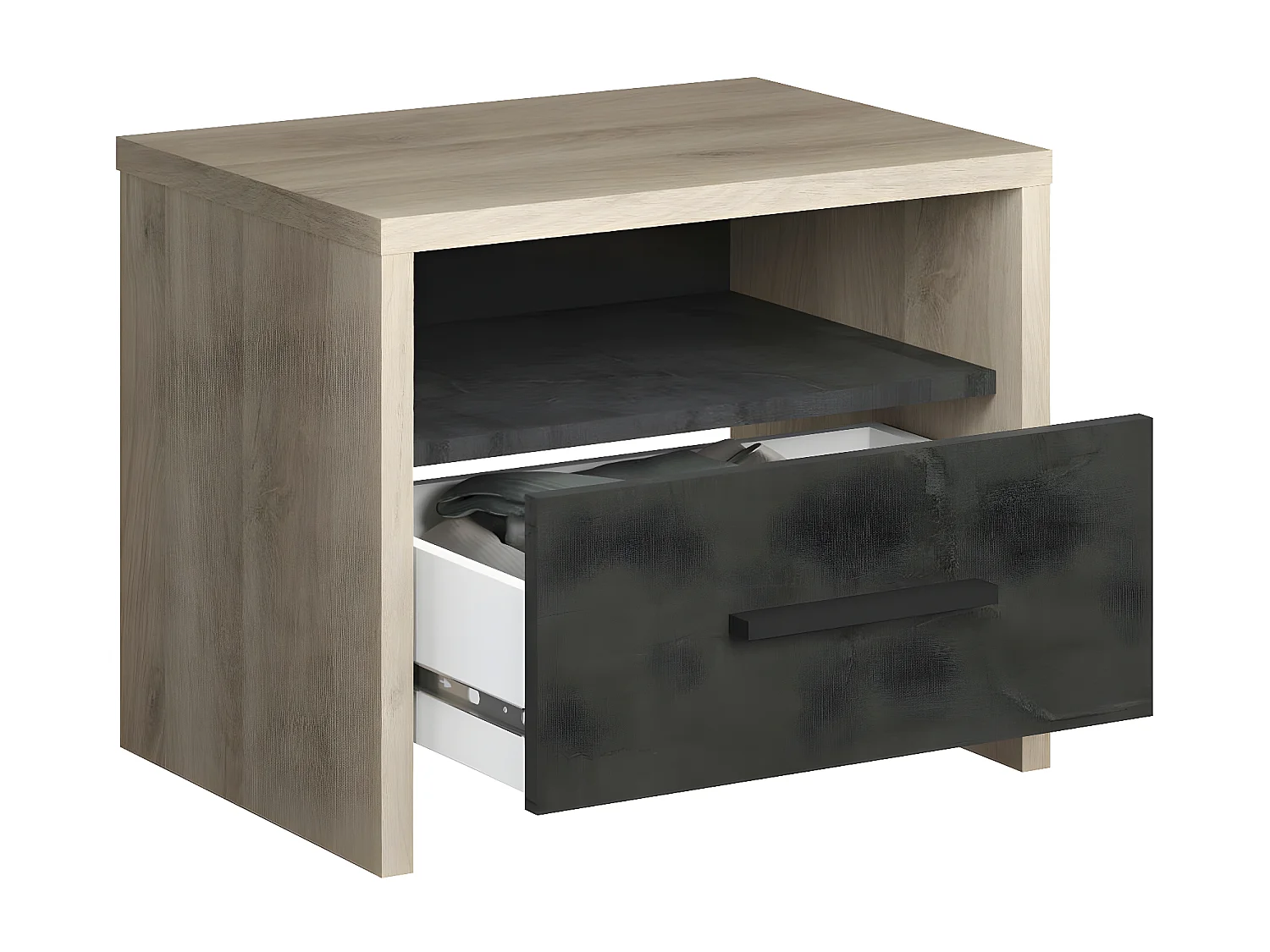 Chevet 1 Tiroir 1 Niche Décor chêne et noir L49.6 x H40 cm - Colorado