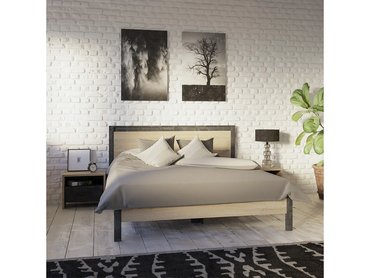 Chevet 1 Tiroir 1 Niche Décor chêne et noir L49.6 x H40 cm - Colorado