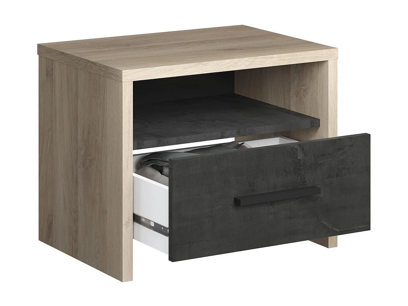 Chevet 1 Tiroir 1 Niche Décor chêne et noir L49.6 x H40 cm - Colorado