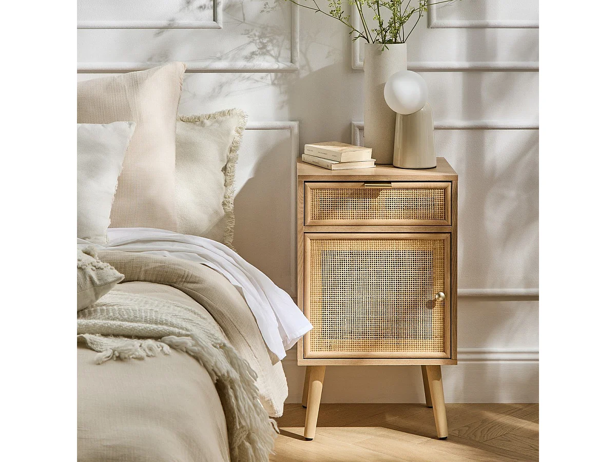 Table de chevet avec cannage en rotin naturel - MIYA
