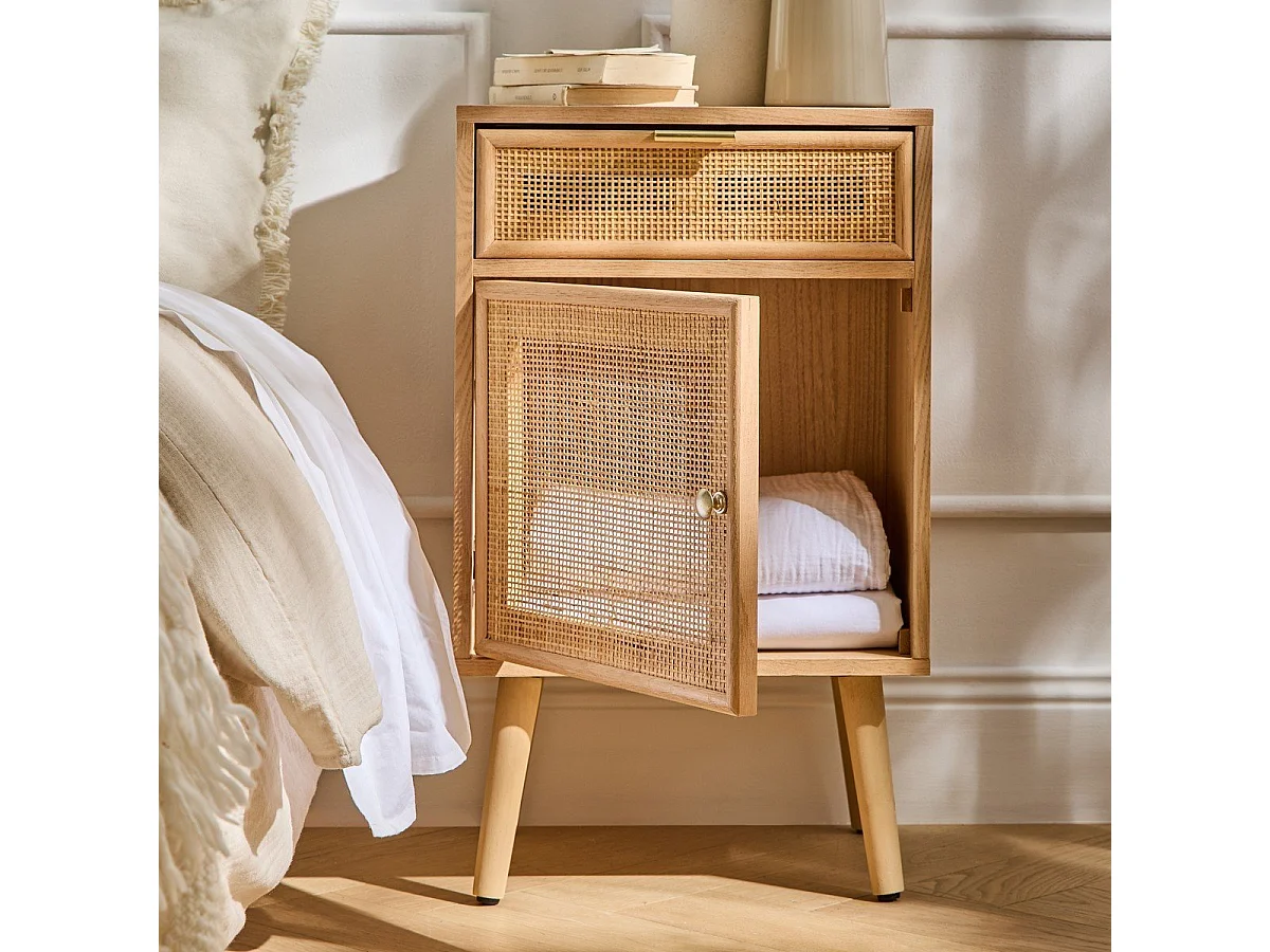 Table de chevet avec cannage en rotin naturel - MIYA