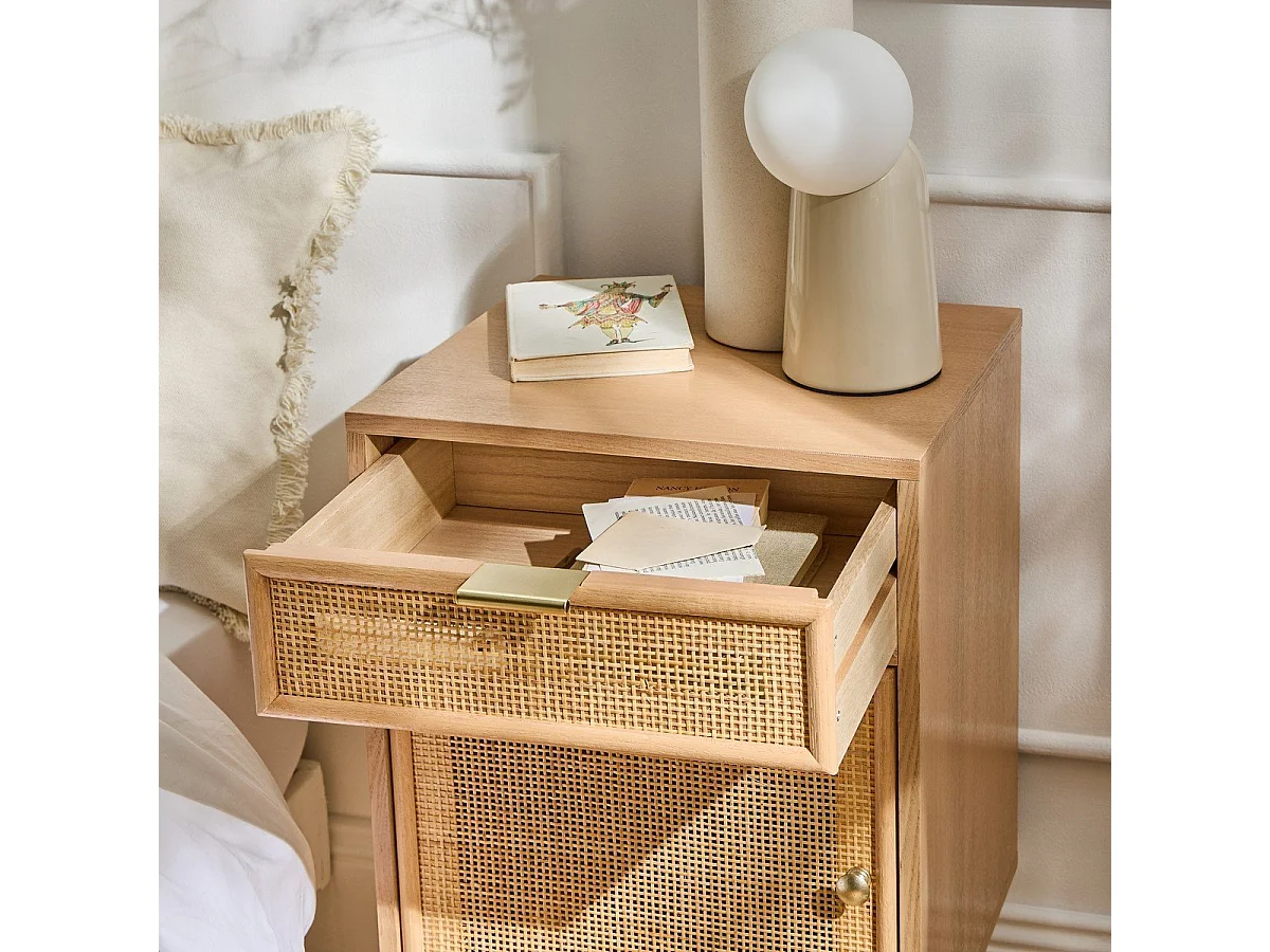 Table de chevet avec cannage en rotin naturel - MIYA