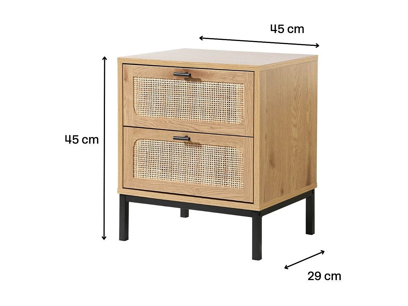 Nachttisch in Eiche Dekor mit 2 Schubladen aus Rattan H51cm - JAYA