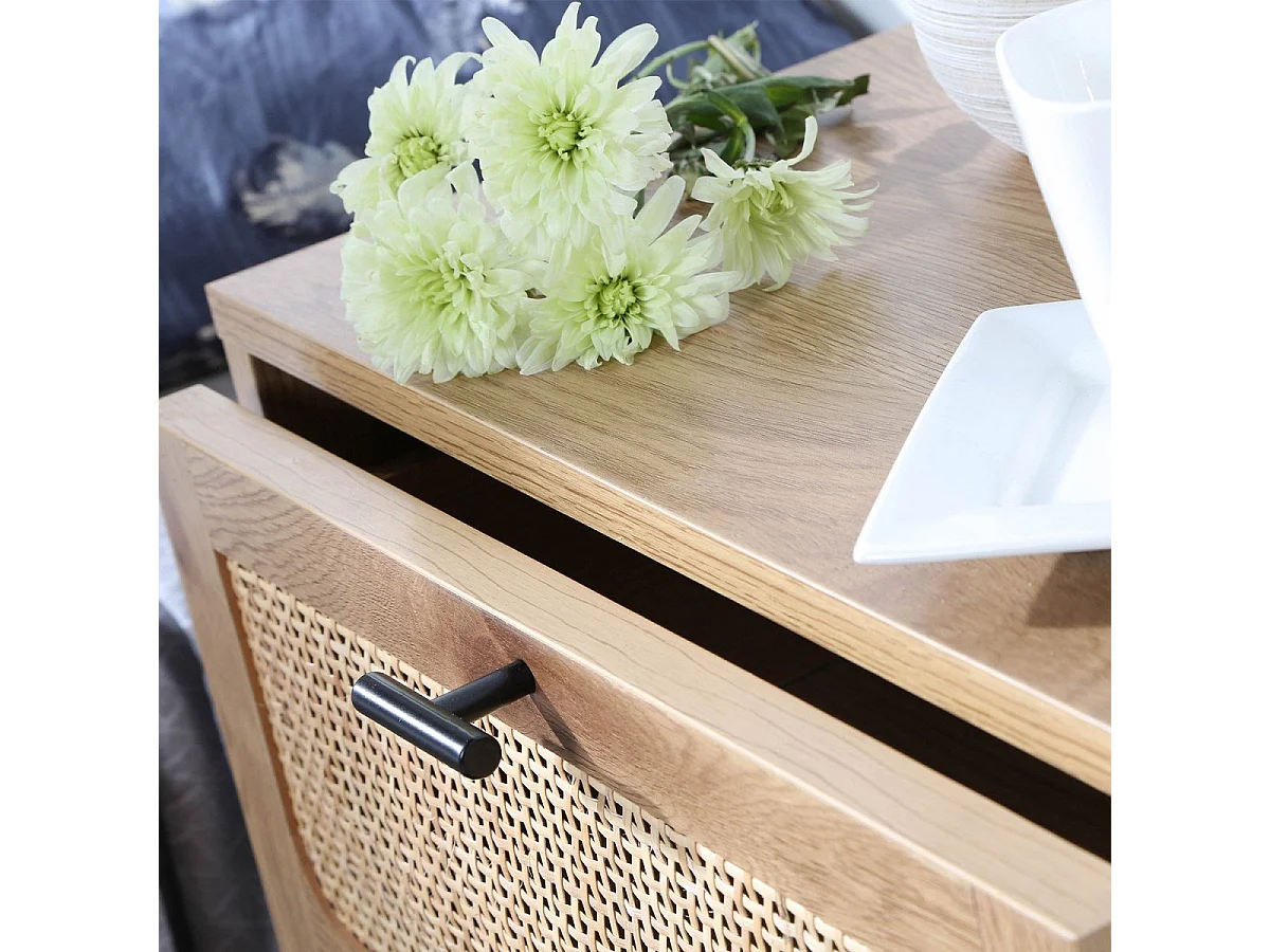 Comodino a 2 Cassetti con Impagliatura in Rattan H51 cm - JAYA