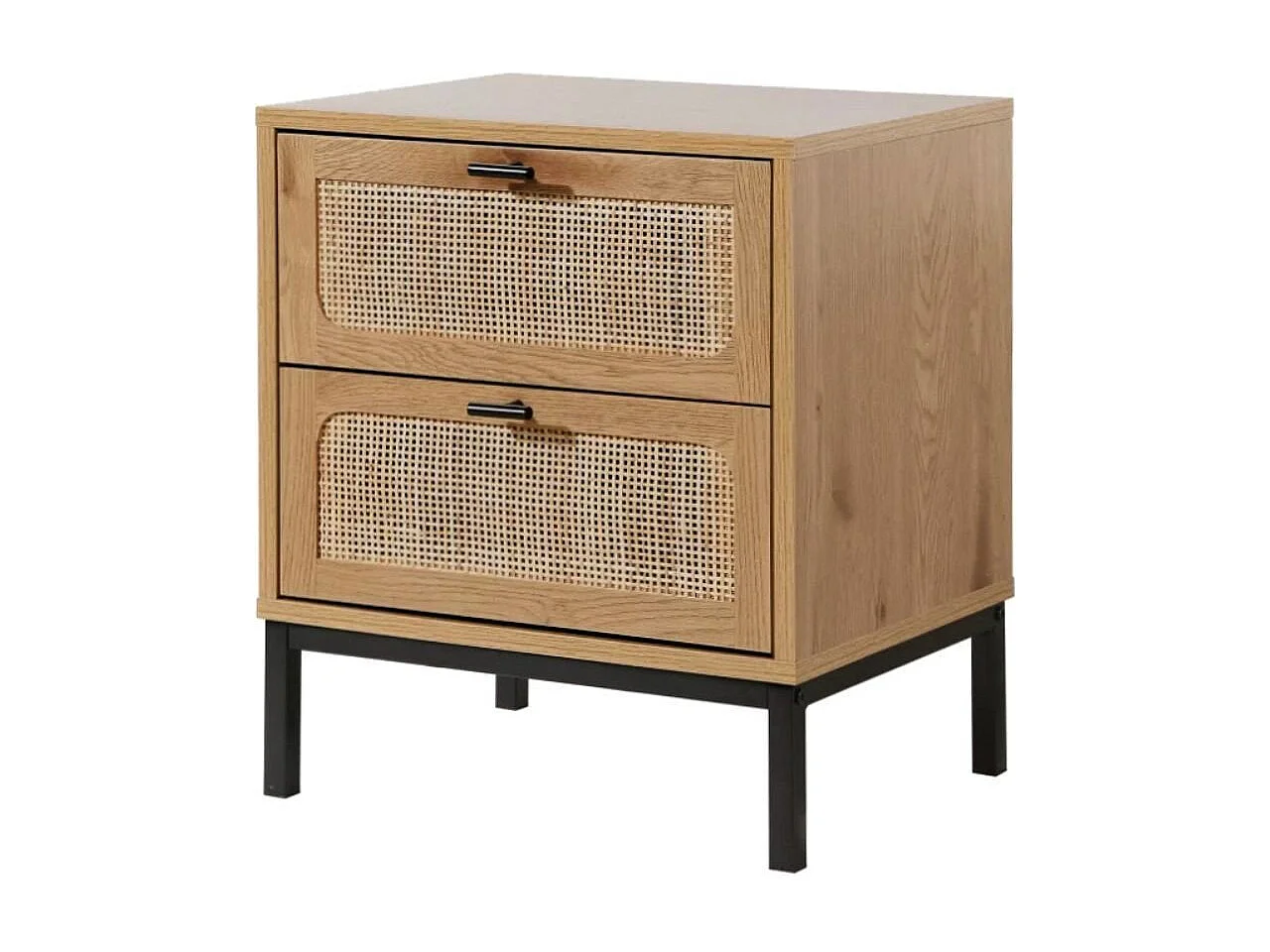 Comodino a 2 Cassetti con Impagliatura in Rattan H51 cm - JAYA