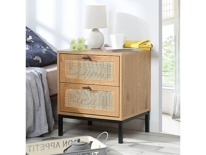 Chevet 2 Tiroirs avec Cannage Rotin H51cm - JAYA