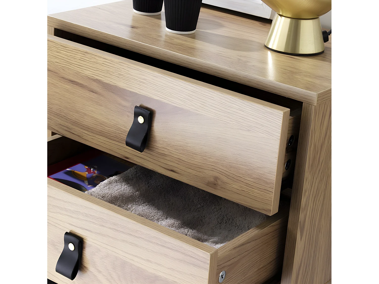 Nachttisch mit 2 Schubladen und Metallbeinen in Eichenoptik