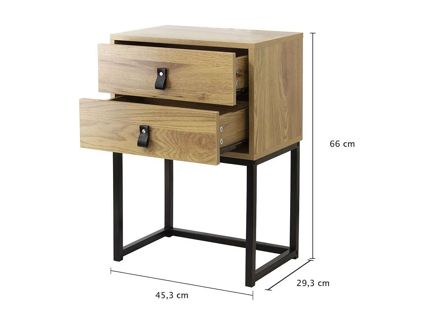 Nachttisch mit 2 Schubladen und Metallbeinen in Eichenoptik