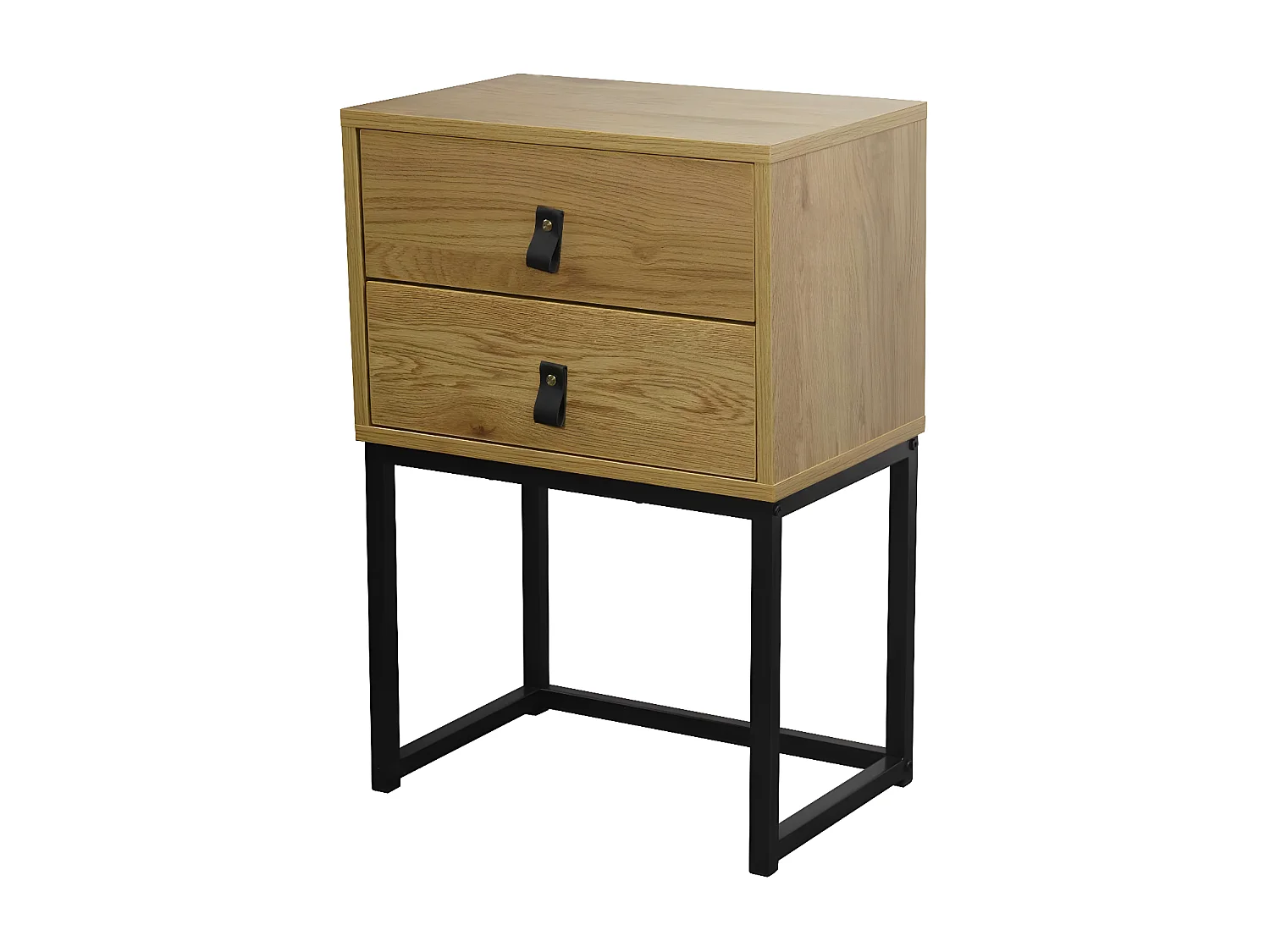 Nachtkastje met 2 lades en metalen poten met eikeneffect