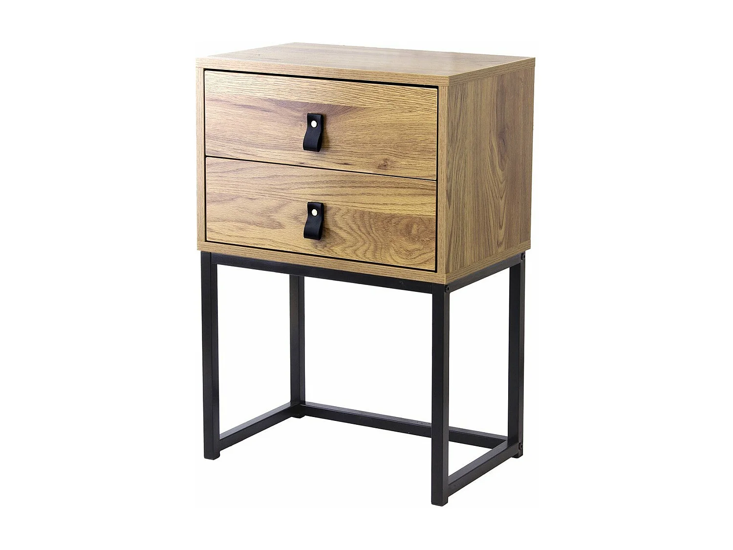 Nachtkastje met 2 lades en metalen poten met eikeneffect