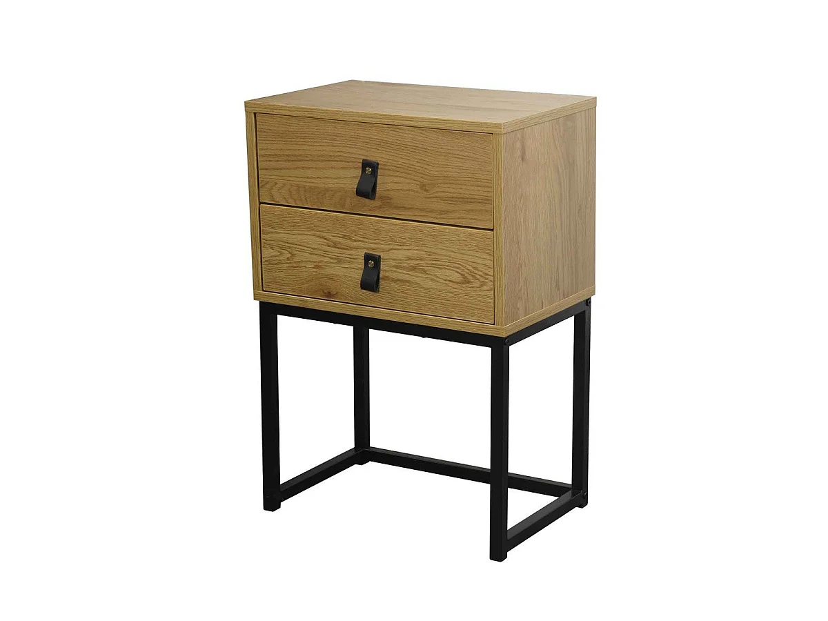 Nachtkastje met 2 lades en metalen poten met eikeneffect