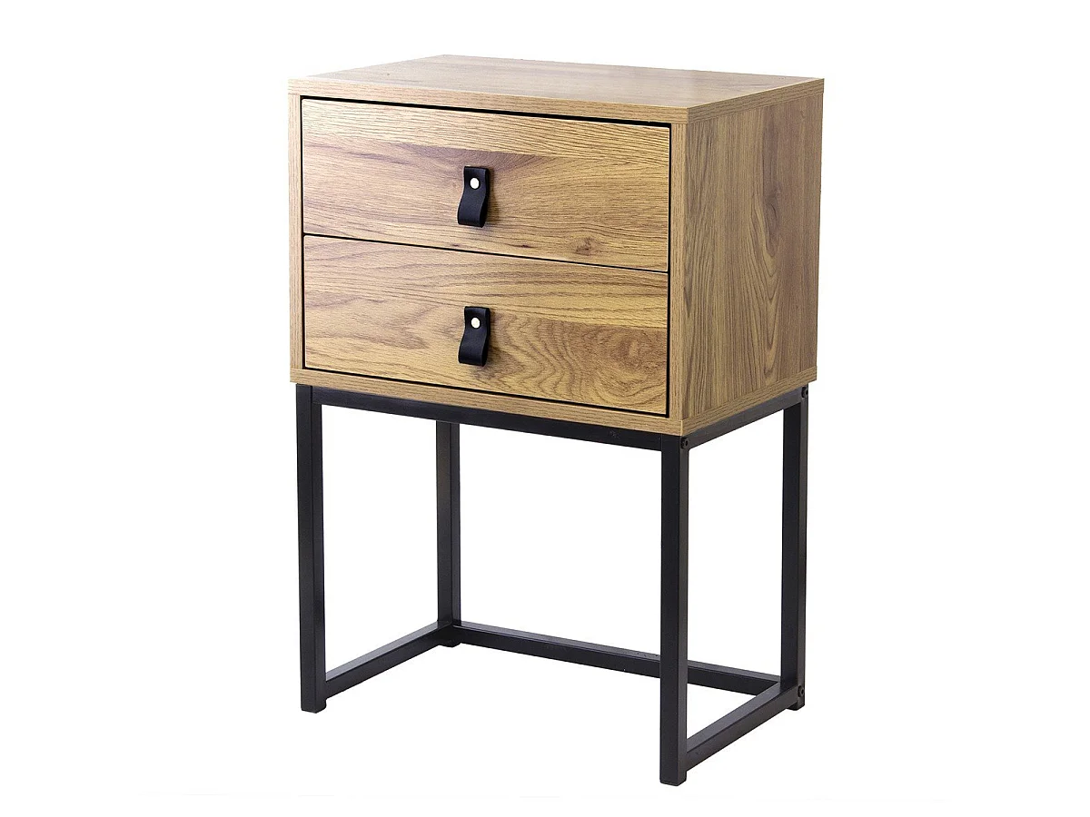 Nachtkastje met 2 lades en metalen poten met eikeneffect
