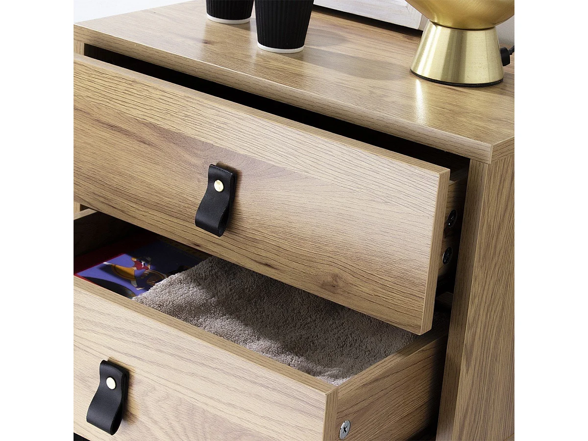 Nachtkastje met 2 lades en metalen poten met eikeneffect