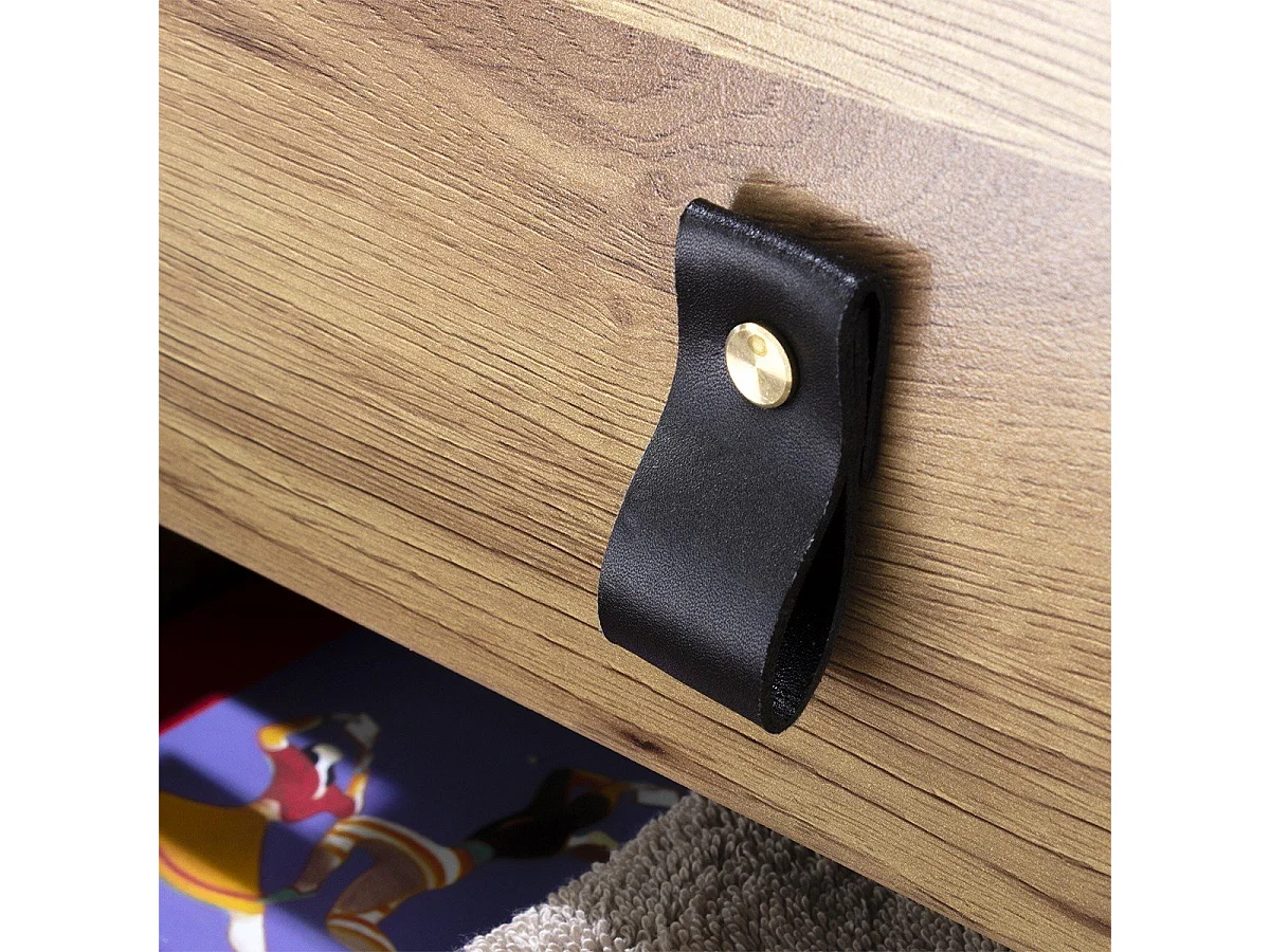 Nachtkastje met 2 lades en metalen poten met eikeneffect