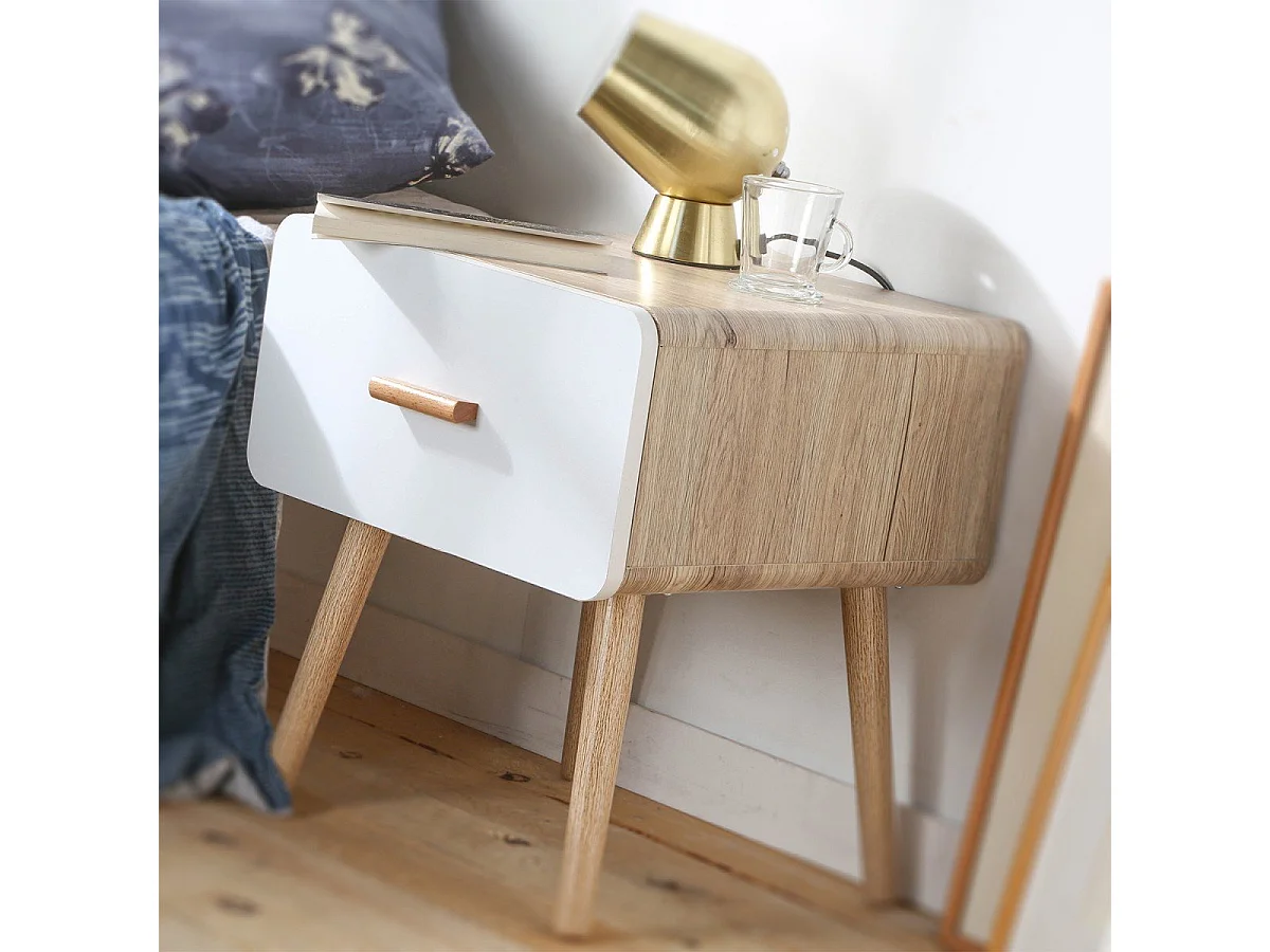 Comodino con 1 cassetto bordi arrotondati