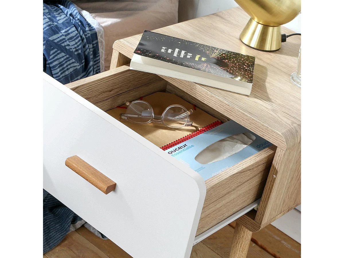 Comodino con 1 cassetto bordi arrotondati