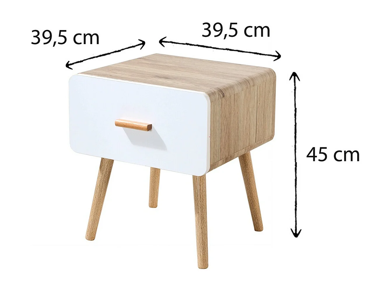 Comodino con 1 cassetto bordi arrotondati