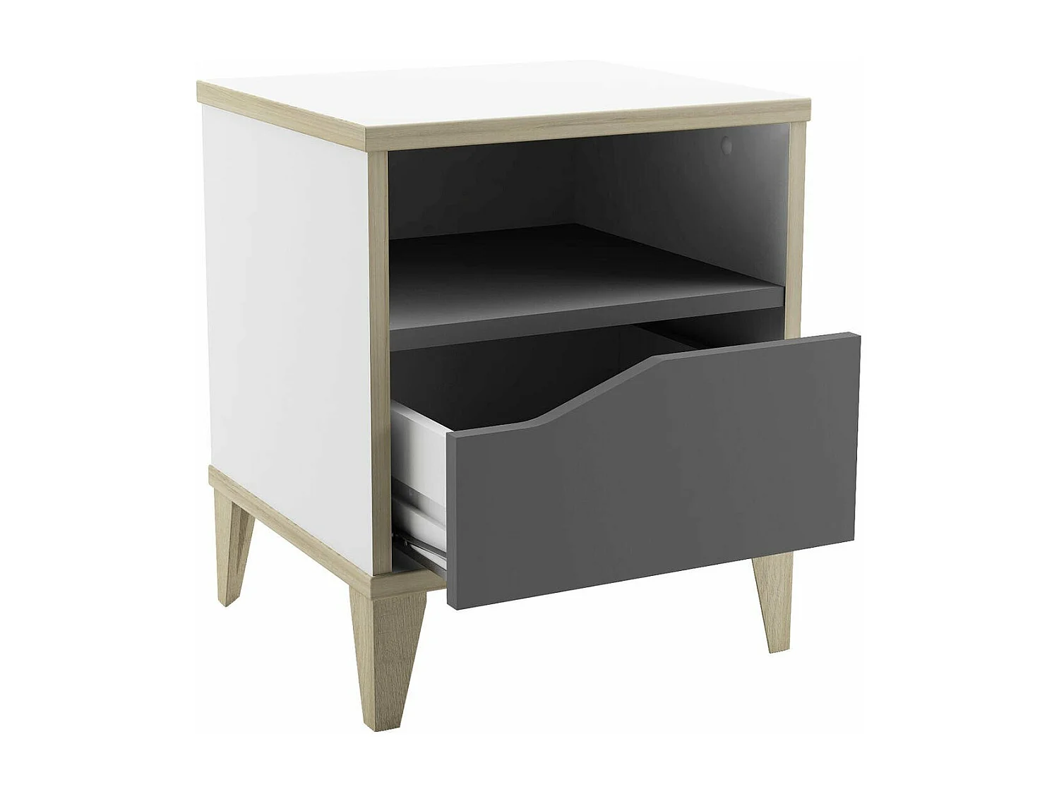 Chevet 1 Tiroir 1 Niche L36,8 cm, Blanc et gris - Genius