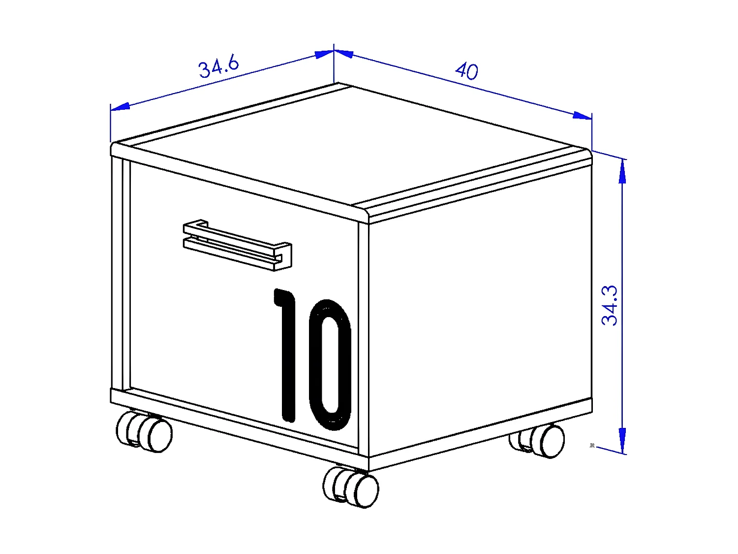 Chevet une porte sur roulettes couleur chêne - Fabrication Française