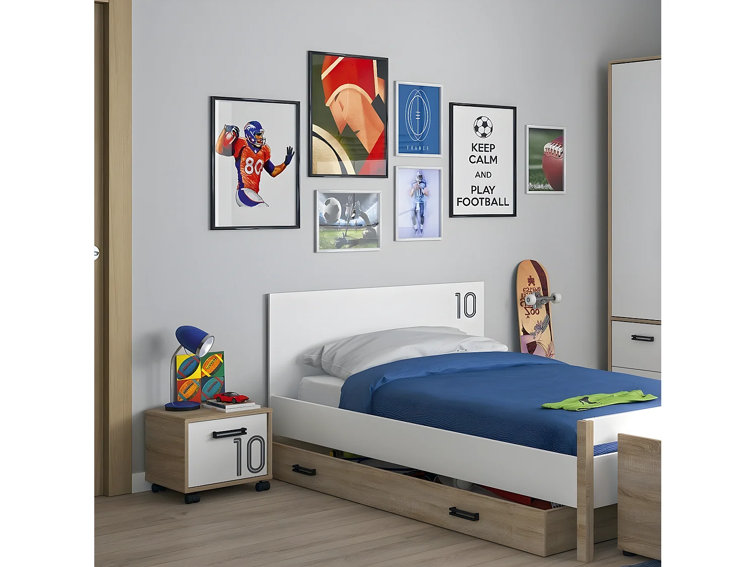 Chevet une porte sur roulettes couleur chêne - Fabrication Française