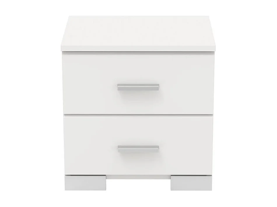 Wit nachtkastje met 2 laden en mat verchroomde handgrepen - L39,5 cm