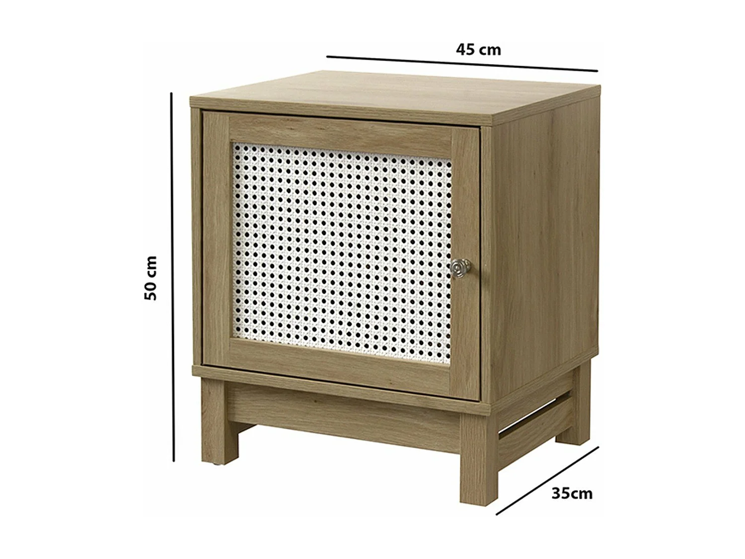 Table de chevet 1 porte façade rotin