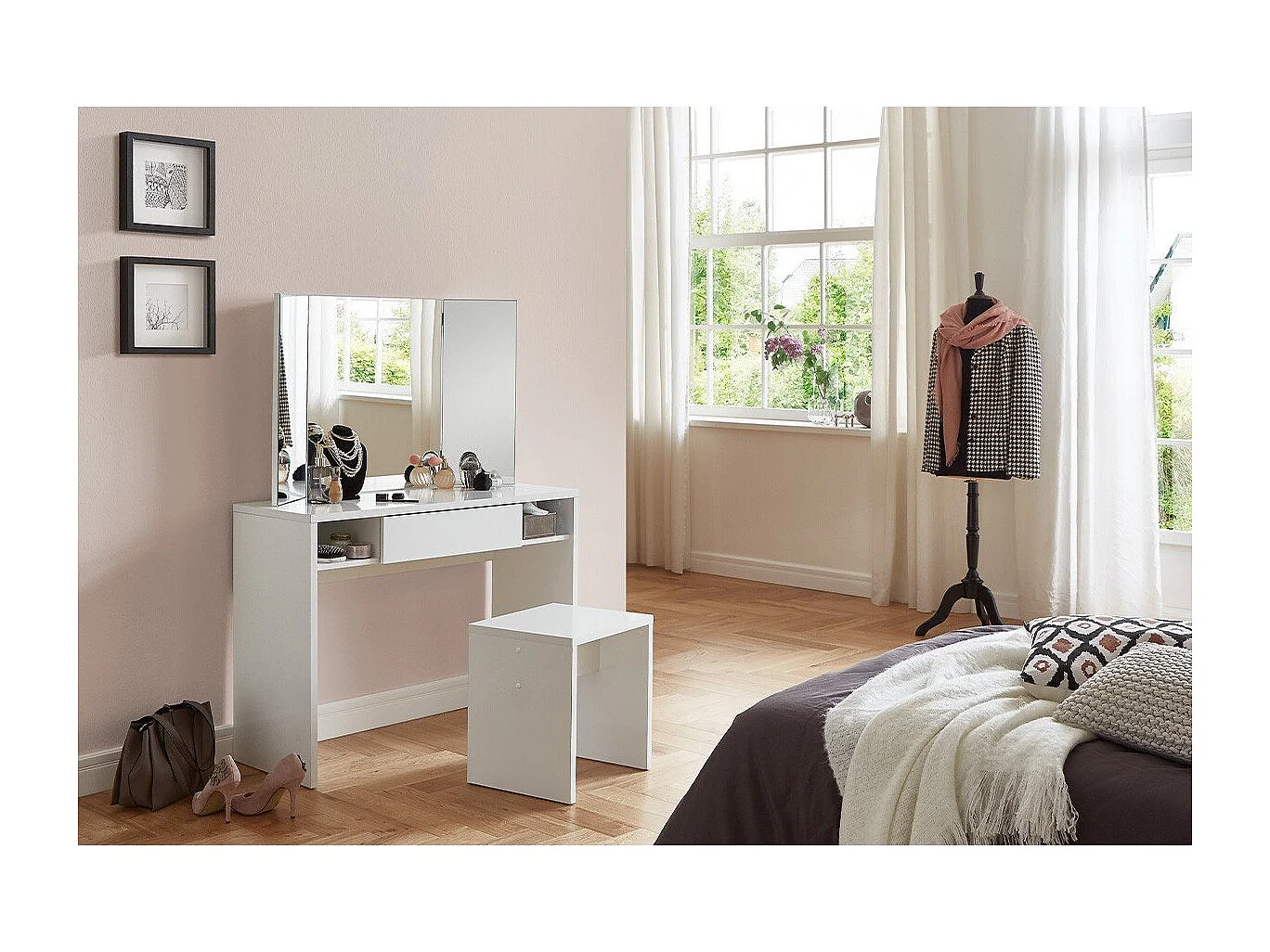 Toaletka 1 szuflada 2 wnęki z lustrem - Schminki