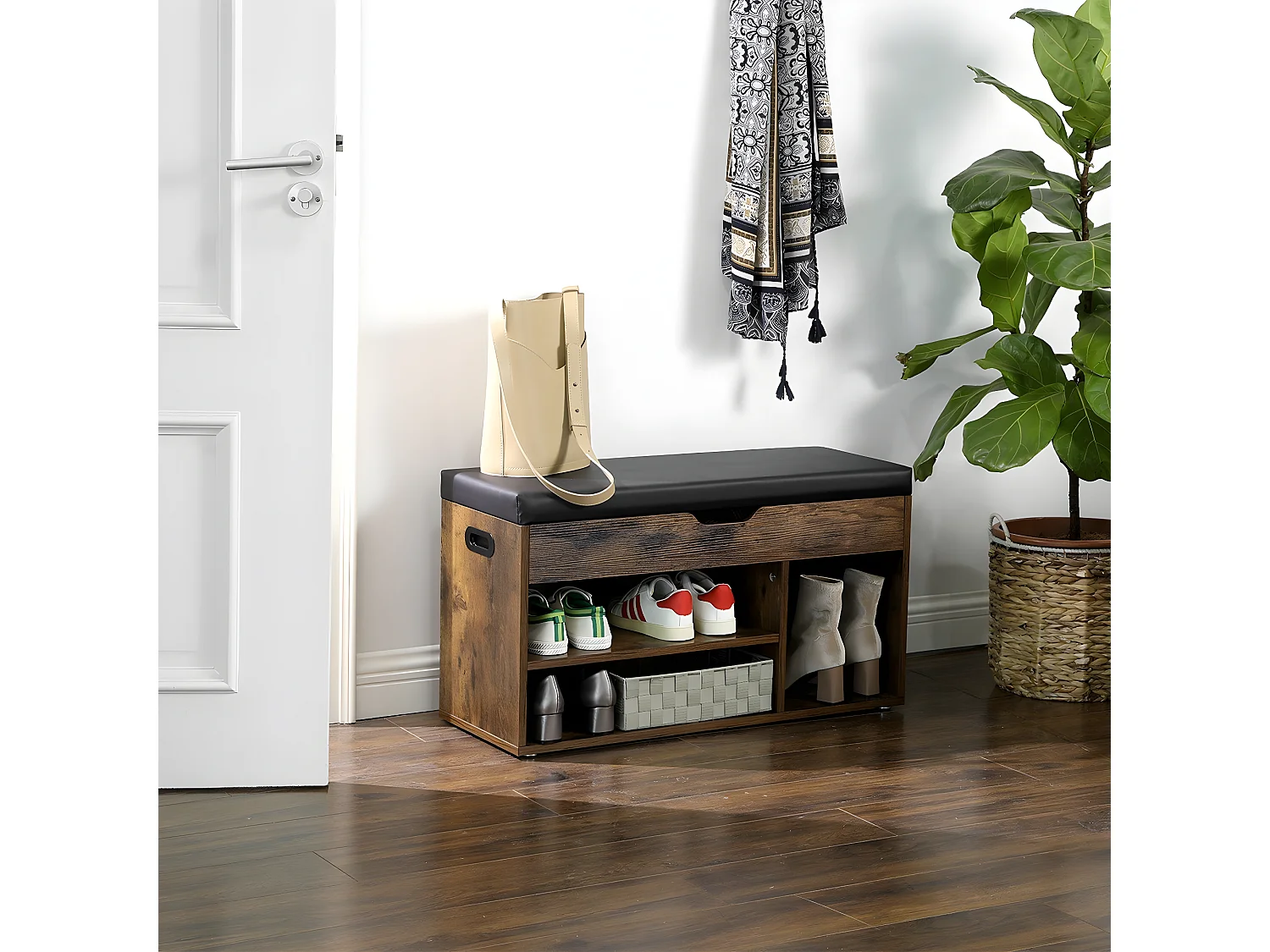 Banco para zapatos 3 compartimentos y 1 contenador - L80 cm