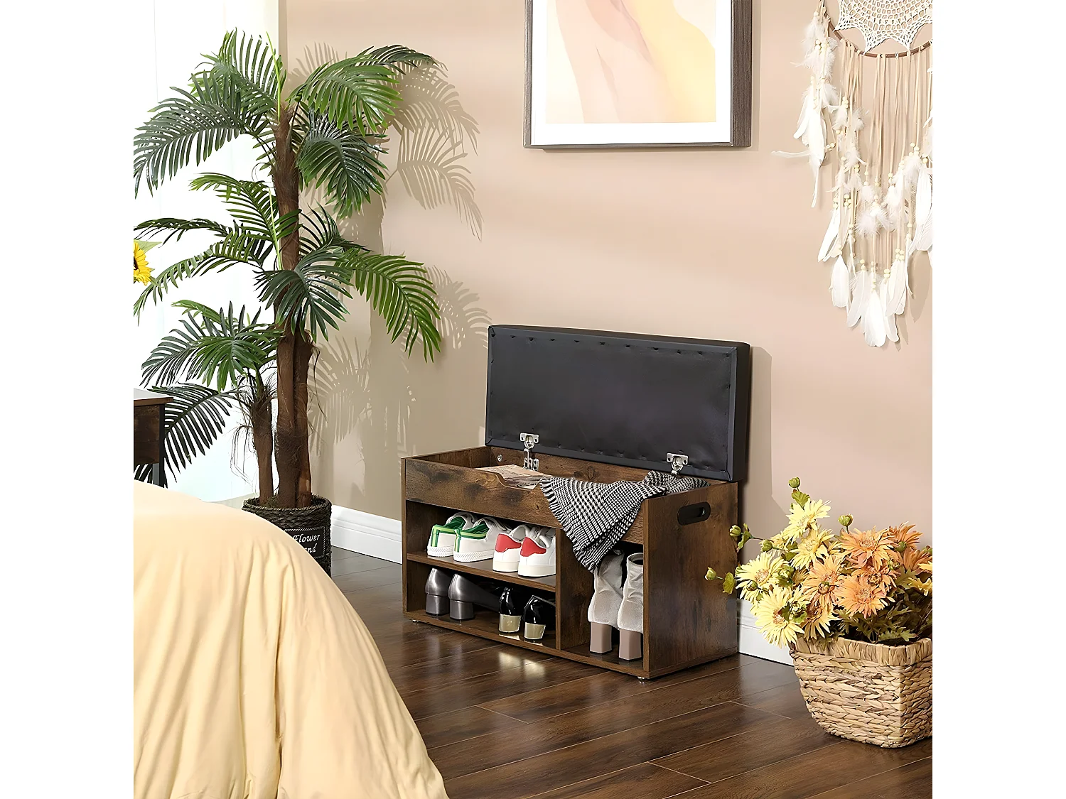 Banco para zapatos 3 compartimentos y 1 contenador - L80 cm