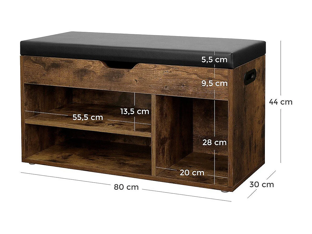 Banco para zapatos 3 compartimentos y 1 contenador - L80 cm