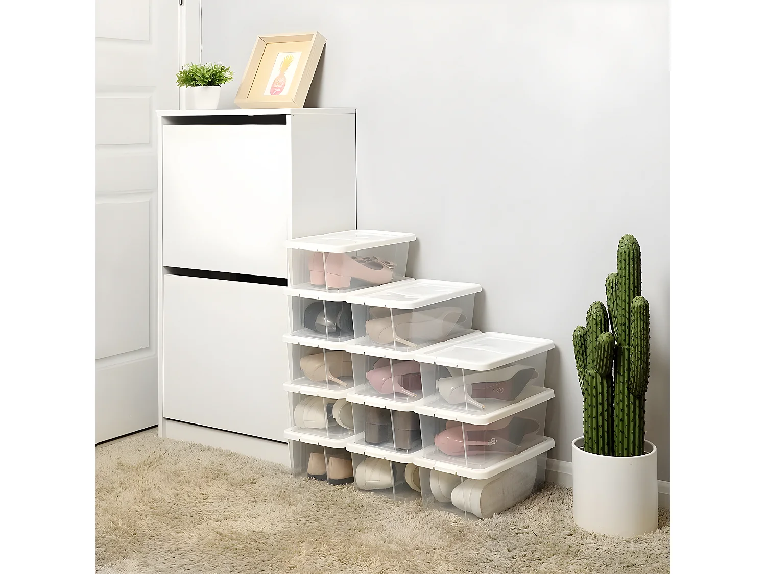 Lot de 12 Boîtes à Chaussures Transparentes avec couvercle