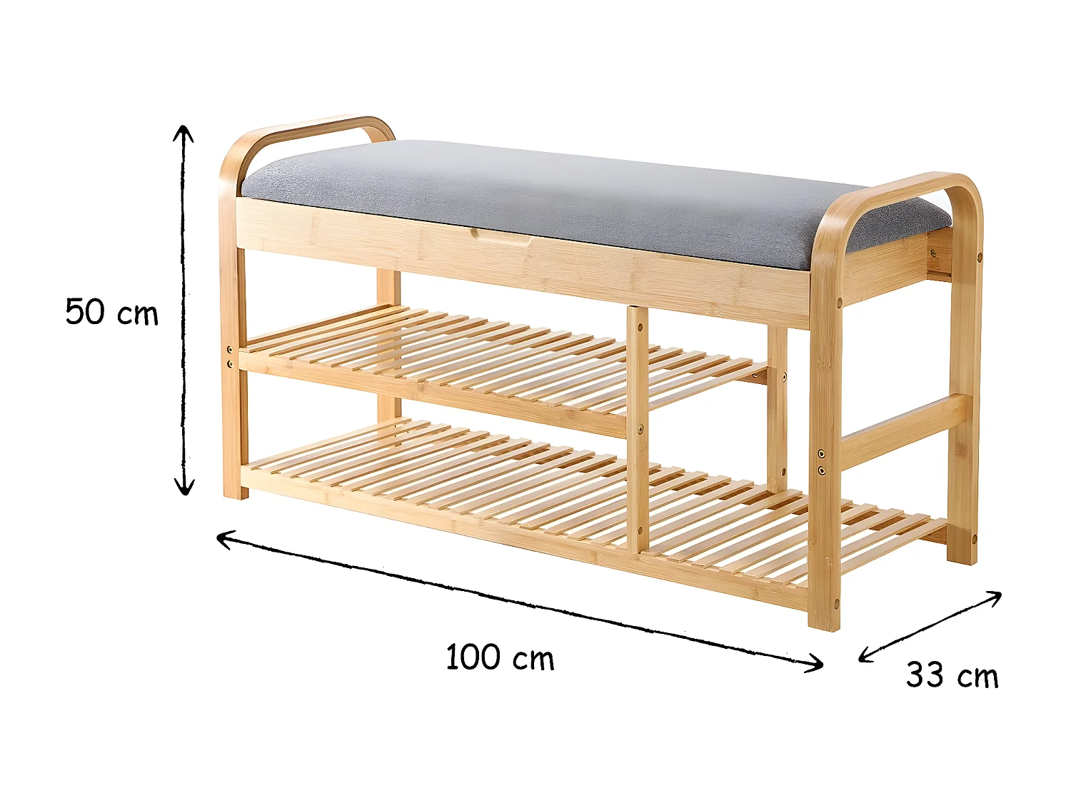 Bamboe Schoenbank met 2 planken L100 cm