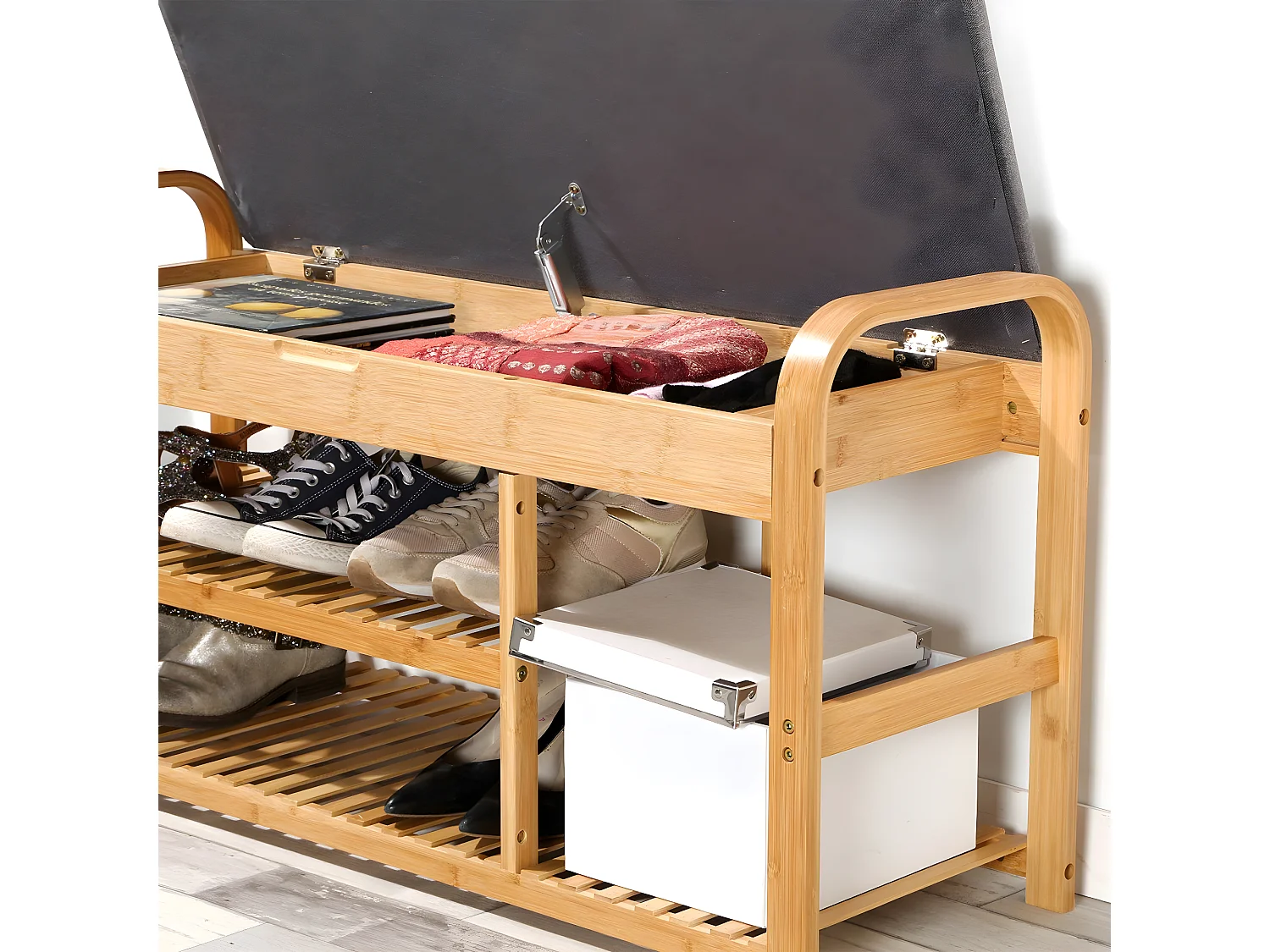 Bamboe Schoenbank met 2 planken L100 cm