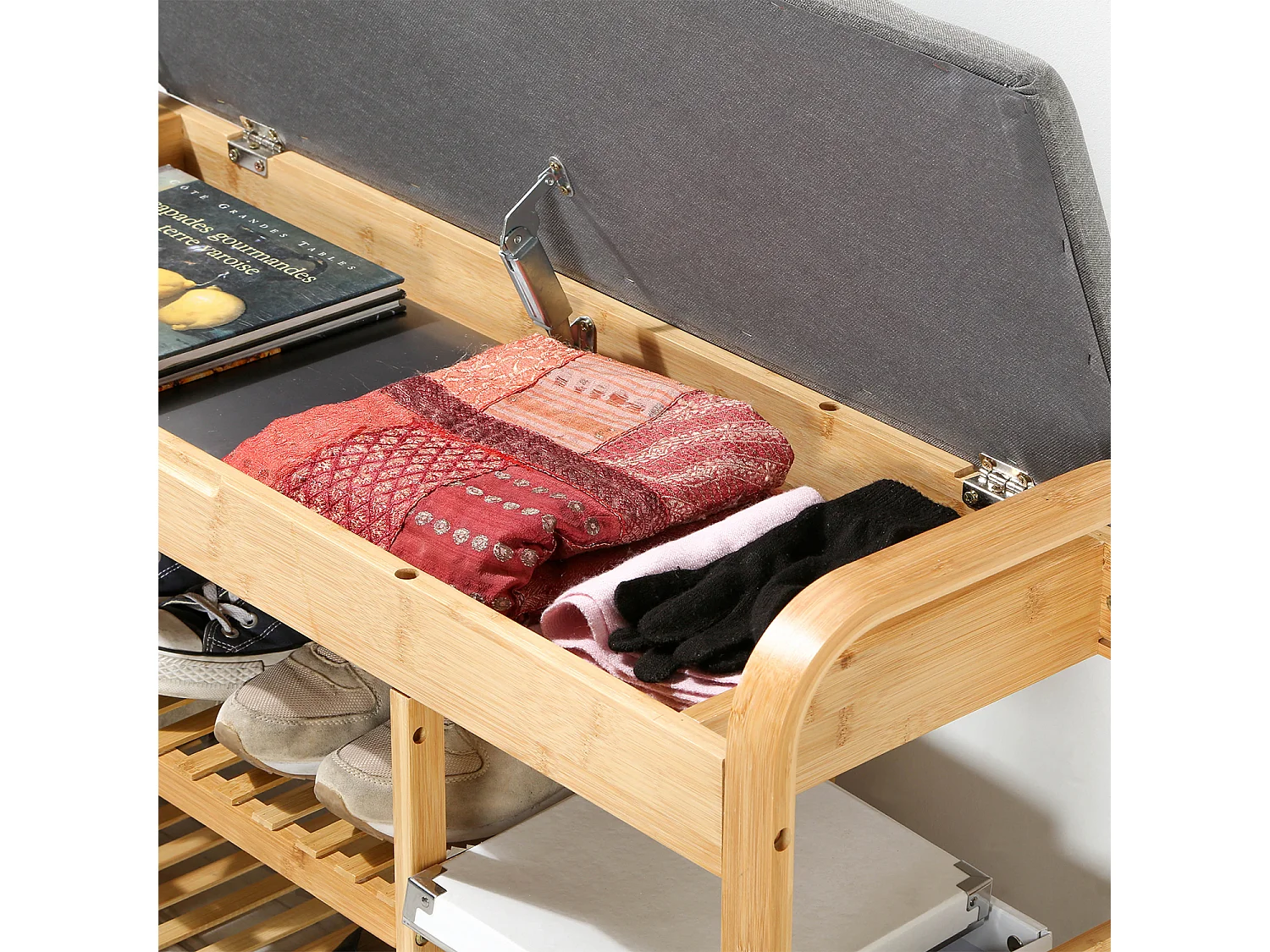 Banc à Chaussures en Bambou avec 2 Étagères L100 cm