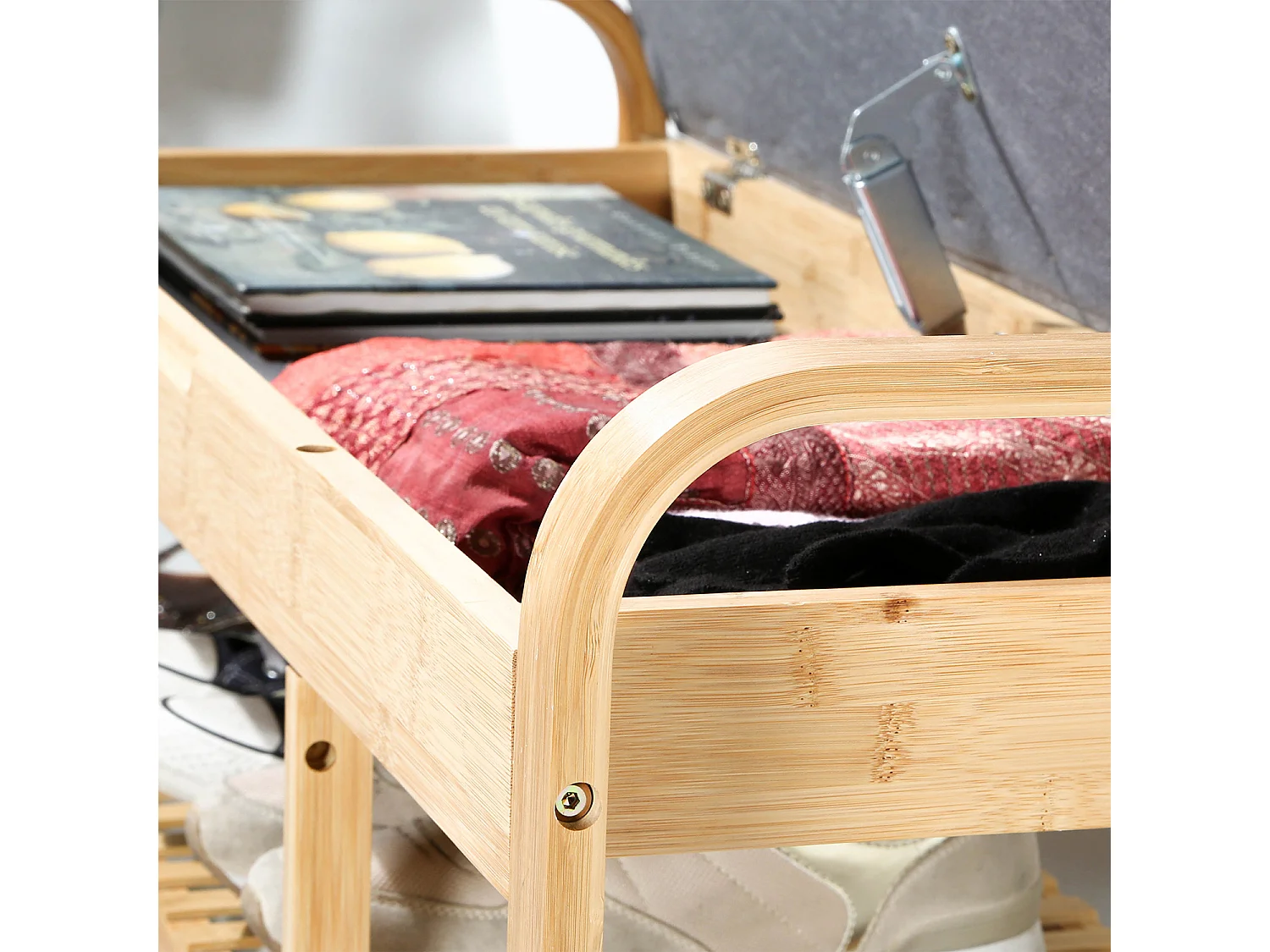 Banc à Chaussures en Bambou avec 2 Étagères L100 cm