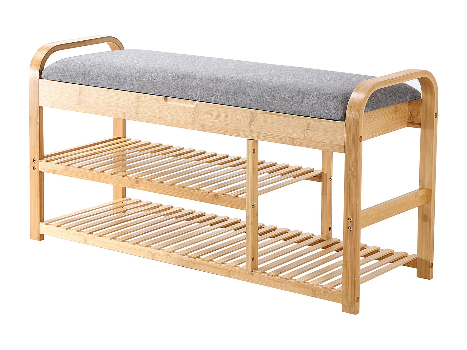 Banc à Chaussures en Bambou avec 2 Étagères L100 cm