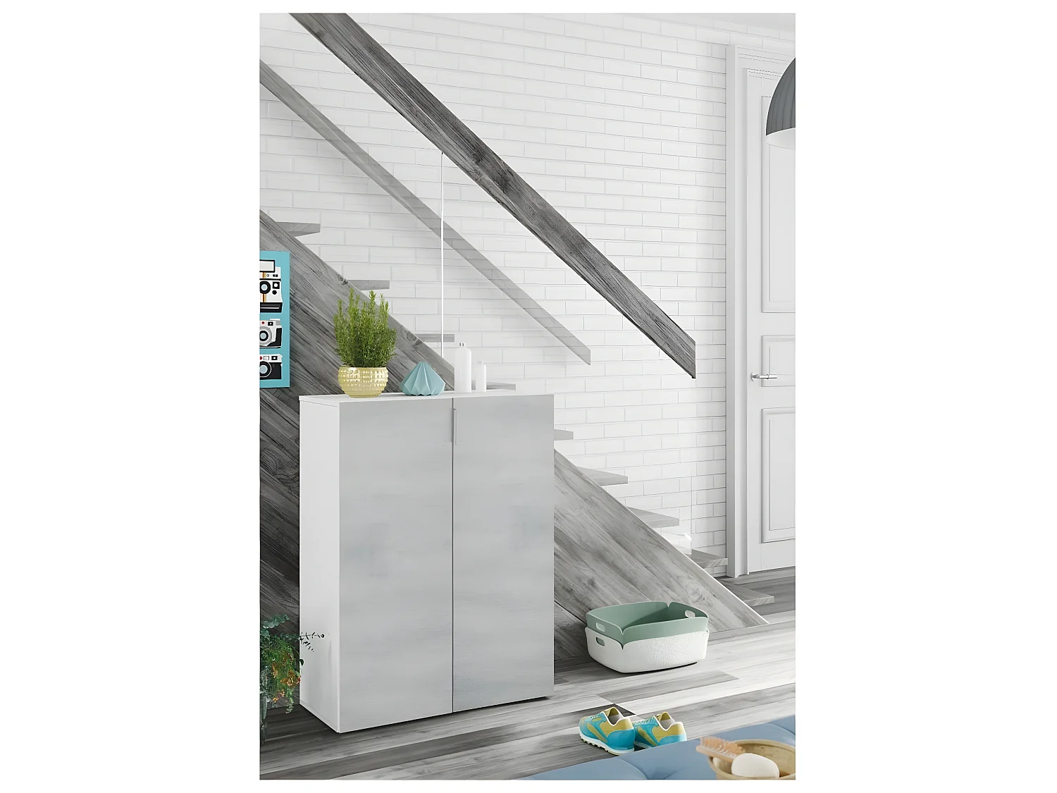 Meuble à chaussures 2 portes (28 paires) L72 x H103 cm