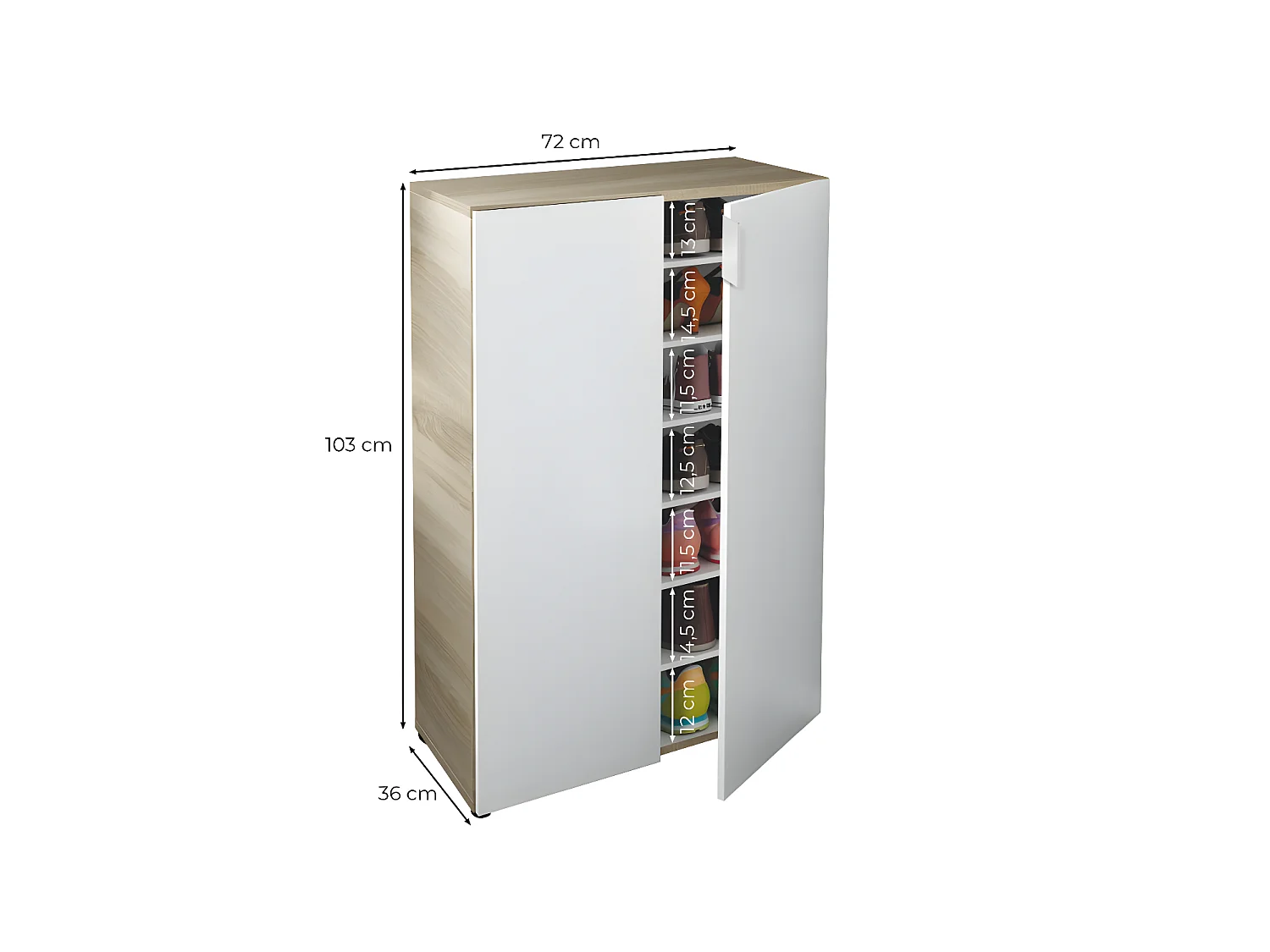Meuble à chaussures 2 portes (28 paires) L72 x H103 cm