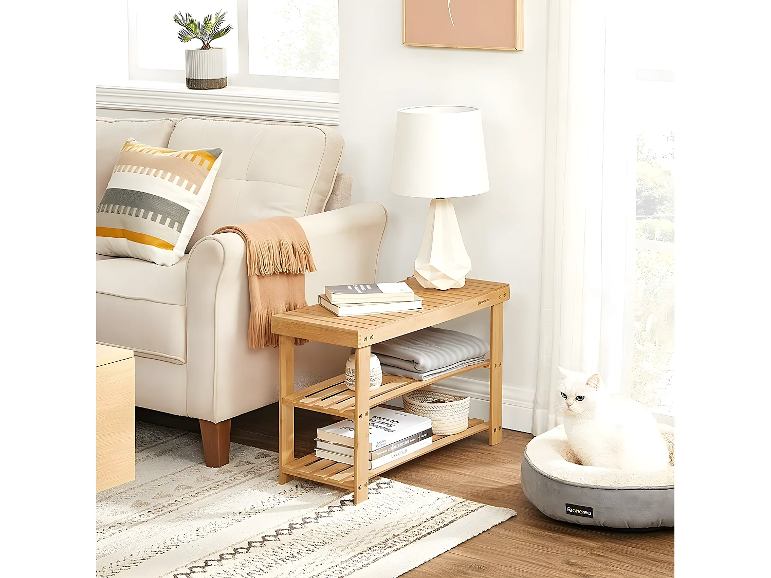 Schuhbank mit 3 Ebenen aus natürlichem Bambus - L70 cm