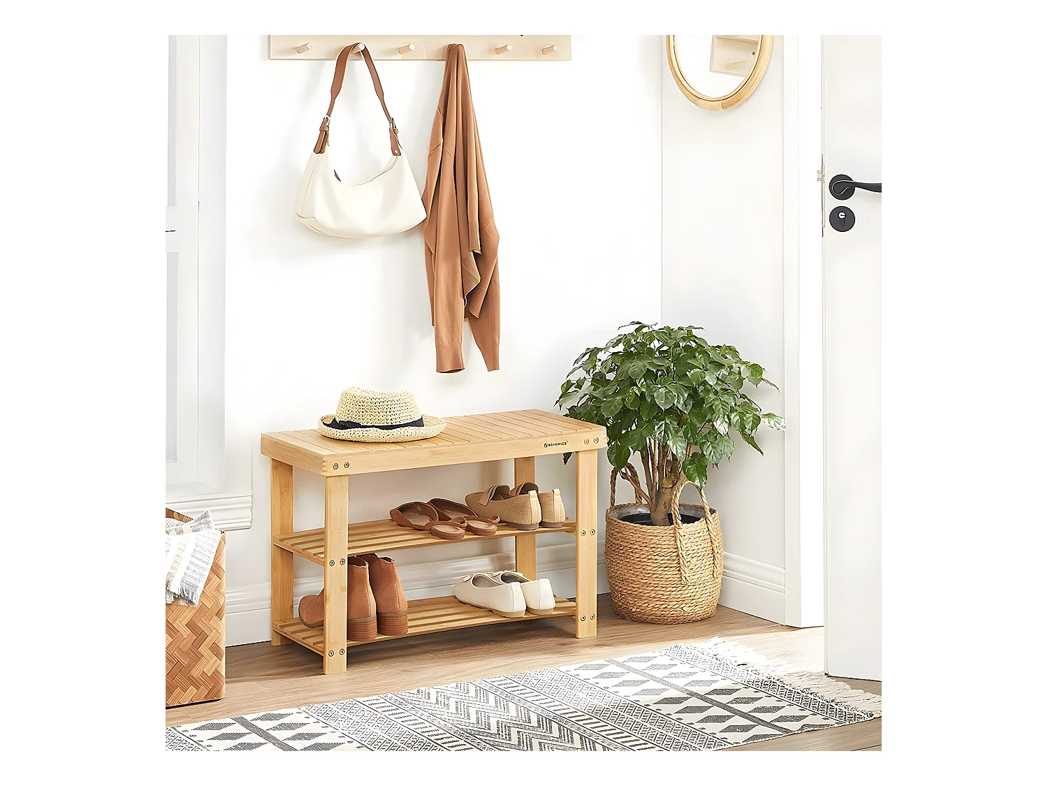 Banc à Chaussures 3 Niveaux en Bambou Naturel - L70 cm