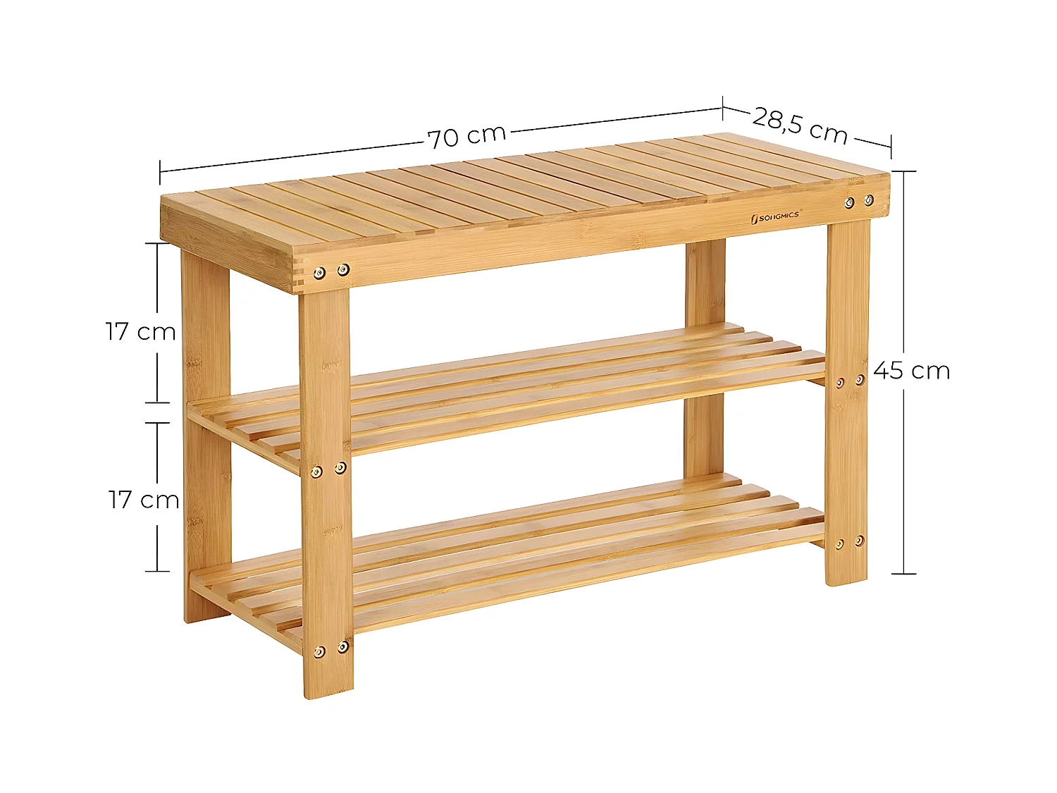 Banc à Chaussures 3 Niveaux en Bambou Naturel - L70 cm