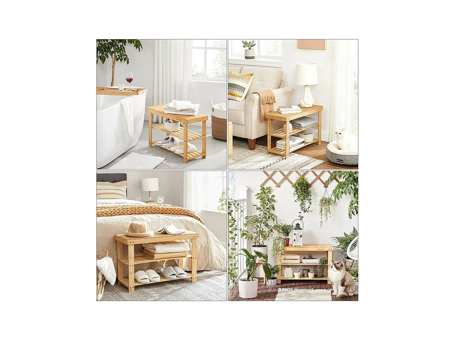 Banc à Chaussures 3 Niveaux en Bambou Naturel - L70 cm
