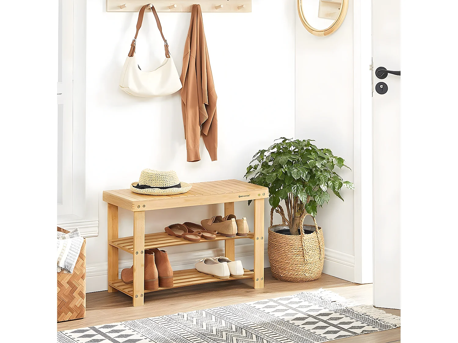 Banc à Chaussures 3 Niveaux en Bambou Naturel - L70 cm