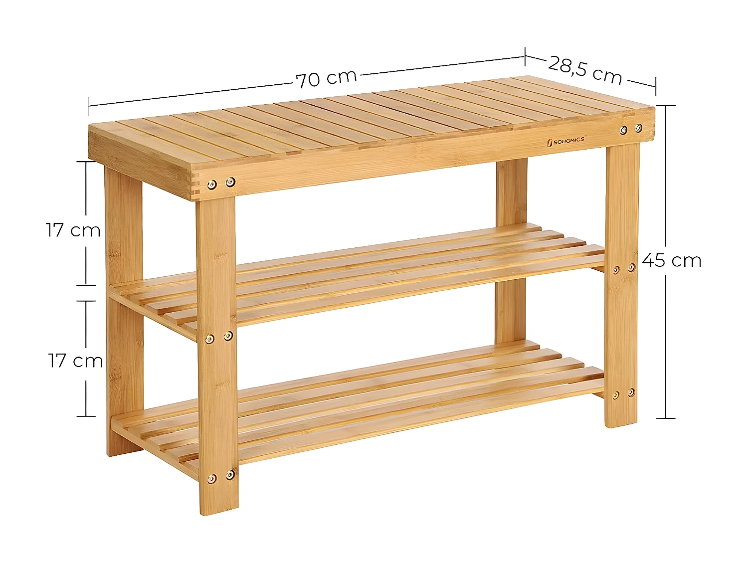 Banc à Chaussures 3 Niveaux en Bambou Naturel - L70 cm