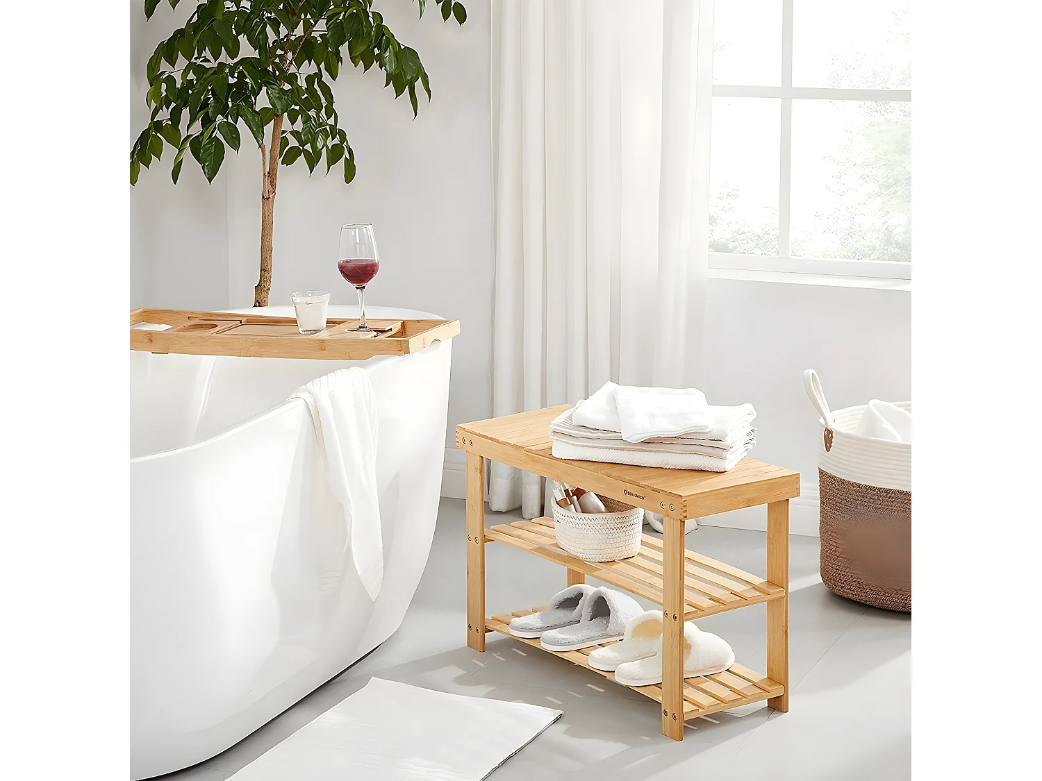 Banc à Chaussures 3 Niveaux en Bambou Naturel - L70 cm