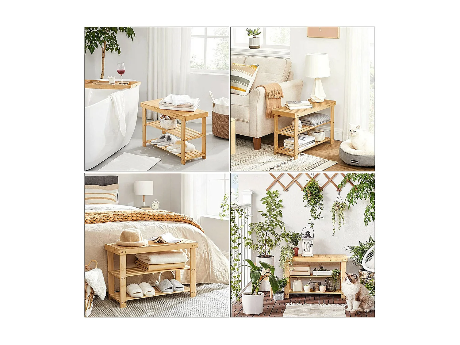 Banc à Chaussures 3 Niveaux en Bambou Naturel - L70 cm