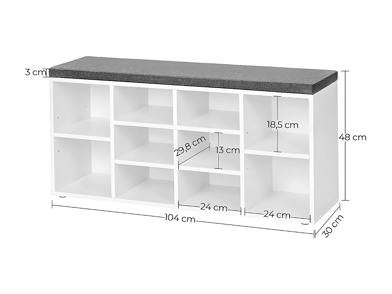 Banc à Chaussures Blanc avec Coussin d'Assise - L104 cm