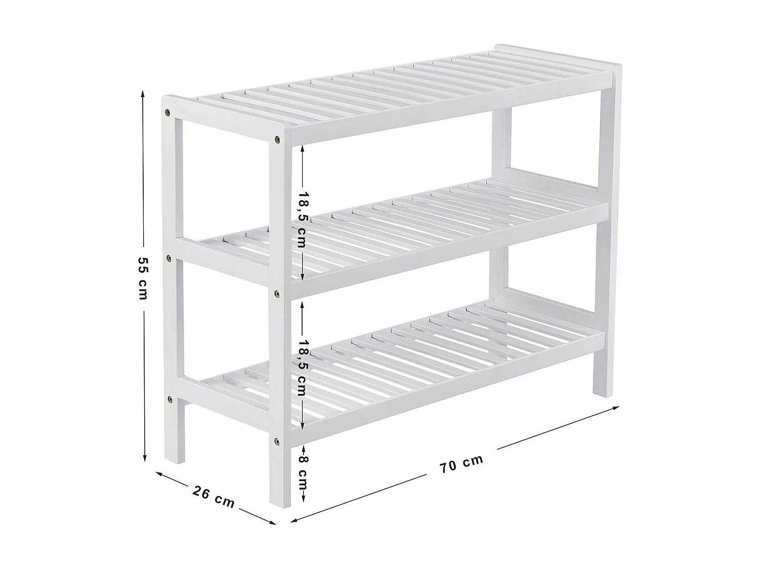 Étagère à Chaussures 3 Niveaux en Bambou Blanc - L70 cm