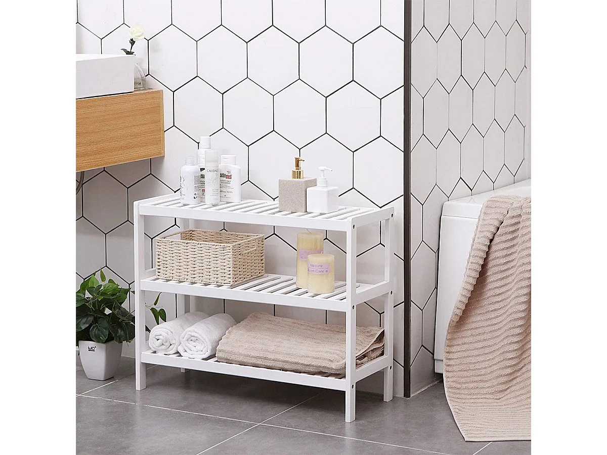 Étagère à Chaussures 3 Niveaux en Bambou Blanc - L70 cm